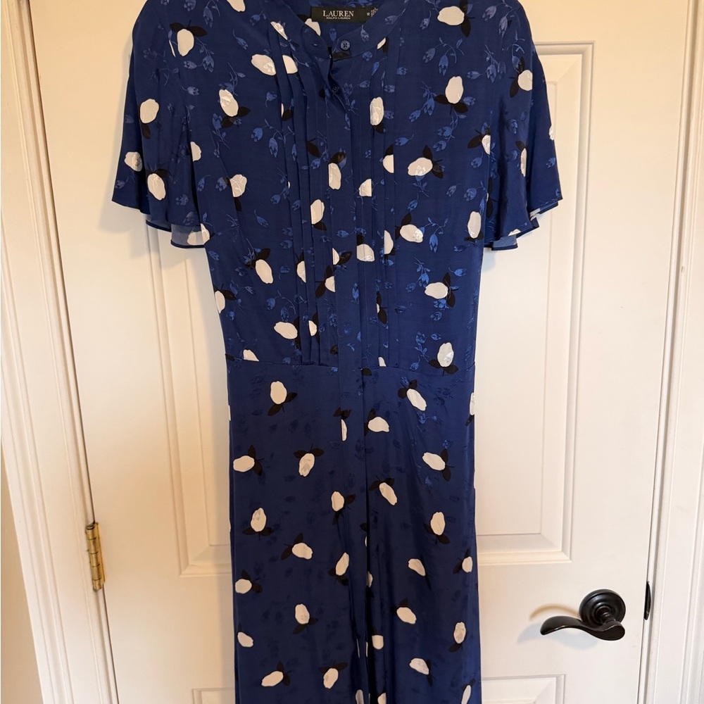 Ralph Lauren Blue Floral Tie-Neck Short Sleeve Dress - Picture 5 of 6